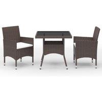 Berkfield Home 3 Piece Garden Dining Set Poly Rattan & Tempered Glass Brown