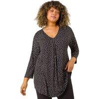 Roman Women's Curve V-Neck Spot Print Tunic in Black | Size: 18