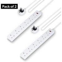 Geepas 6 Gang Extension Lead, 1M Cable Wall Mountable Pack of 2 in White