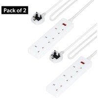 Geepas 3 Gang Extension Lead, 2M Cable Pack of 2 in White