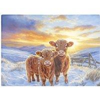 Warren Reed - Designer Snowy Baby Highland Cows Glass Chopping Board