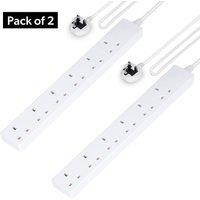 Geepas 6 Gang Extension Lead, 2M Cable Wall Mountable Pack of 2 in White