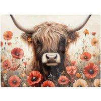 Warren Reed - Designer Highland Cow & Summer Flowers Glass Chopping Board
