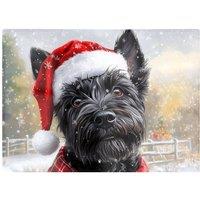 Warren Reed - Designer Christmas Scottish Terrier Glass Chopping Board in Black