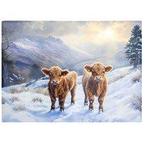 Warren Reed - Designer Due Of Baby Highland Cows Glass Chopping Board in Brown