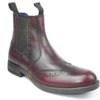 Frank James Men's Chepstow Brogue Leather Chelsea Boots in Burgundy | Size: 10
