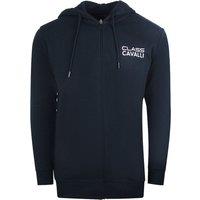 Cavalli Class Men's Reverse Logo Navy Blue Zip-Up Hoodie | Size: Medium