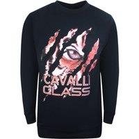 Cavalli Class Men's Peeking Tiger Design Navy Blue Sweatshirt | Size: Medium