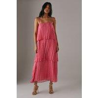 Chiffon Pleated Tier Strappy Midi Dress