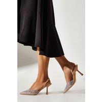 Coast Women's Wide Fit Tilly Diamante & Pearl Sling Back Pointed Court Shoes in Beige | Size: 3