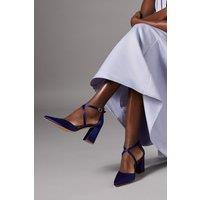Coast Women's Wide Fit Treat Satin Cross Strap Pointed Block Heel Court Shoes in Navy | Size: 3
