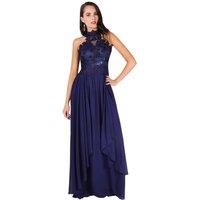 KRISP Women's Lace Halterneck Maxi Prom Dress in Navy | Size: 12