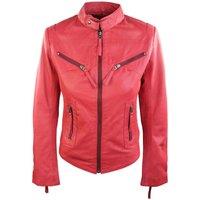 TruClothing Women's Real Leather Vintage Slim Fit Biker Jacket in Red | Size: Large