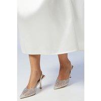 Coast Women's Bridal Wide Fit Tilly Faux Leather Diamante & Pearl Sling Back Pointed Court Shoes in White | Size: 6