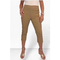 Paulo Due Women's Slim Leg Elastic Waist Cropped Trousers in Camel | Size: 10