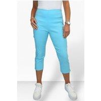 Paulo Due Women's Slim Leg Elastic Waist Cropped Trousers in Turquoise | Size: 16