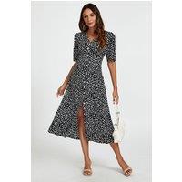 FS Collection Women's Black Little Floral Print Midi Dress with Front Button Closure | Size: Small