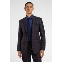 Racing Green Men's Regular Fit Navy Burgundy Check Jacket | Size: 52R