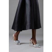 Coast Women's Tamara Metallic Textile Satin Bow Slingback High Stiletto Heel Court Shoes in Silver | Size: 6