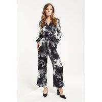 Liquorish Women's Mono Abstract Print Jumpsuit Long Sleeve | Size: 8