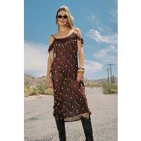 NastyGal Women's Shell & Droplet Beaded Crochet Bardot Beach Dress in Chocolate | Size: Large
