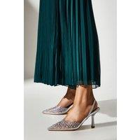 Coast Women's Tilly Diamante & Pearl Sling Back Pointed Court Shoes in Silver | Size: 7