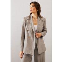 Wallis Women's Double Breasted Pinstripe Blazer in Grey | Size: 14