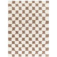 Livabliss Urban Shag-Modern Yellow Black Beige Pink Checkboard Plush Pile Living Rug in Brown | Size: 130 cm x 190 cm