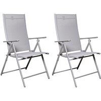 Samuel Alexander Set of 2 Outdoor Garden Patio Multi Position Reclining Folding Chair in Grey