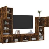 4 Piece TV Wall Units with LED Smoked Oak Engineered Wood