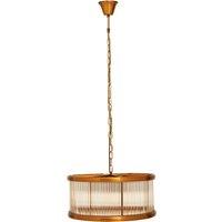 Orsina 6 Bulb Pendant Light, Bronze Finish Drum-Shaped Ceiling Fixture, Fluted Glass Panels for Hallway in Brown