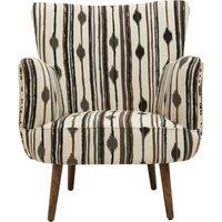 Orsina Armchair With Flared Arms, Handwoven Cotton Upholstery With Diamond Pattern, Mango Wood Legs
