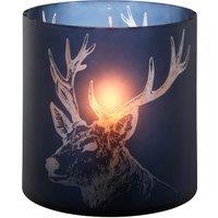 Orsina Large Blue Stag Candle Holder, Blue Glass Construction Candle Holder, Stag Motif with Attractive Details
