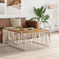 Berkfield Home Coffee Table Silver Stainless Steel & Solid Wood Reclaimed