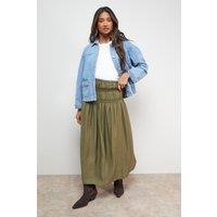 Oasis Women's Shirred Waist Midi Skirt in Khaki | Size: 12