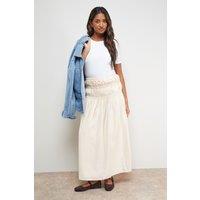 Oasis Women's Shirred Waist Midi Skirt in Ivory | Size: 14