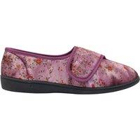 Chums Women's Dr Keller Floral Print Touch Fasten Slipper - Wide E Fit Velour in Purple | Size: 3