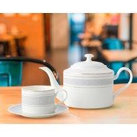 London Boutique Teapot With Built-in Filter for Loose Leaf Tea, 1.3L Large, White With Silver Rim | Size: 1000L