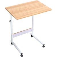 Living and Home Height Adjustable Mobile Table Overbed Desk with Wheels in Natural