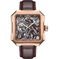 Campbell Leather-Band Skeleton Watch
