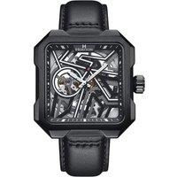 Heritor Automatic Men's Campbell Leather-Band Skeleton Watch in Black