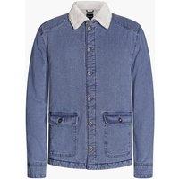 Enorsia Men's Borg Lined Denim Jacket in Mid Blue | Size: Large