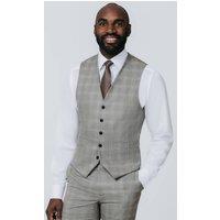 Dobell Men's Taupe Check Waistcoat | Size: Large