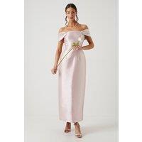Coast Women's Honoured Twill Bardot Column Midi Bridesmaid Dress in Blush | Size: 16