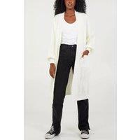 HOXTON GAL Women's Oversized Long Sleeves Midi Knitted Cardigan with Pocket Details in Cream