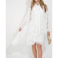 CY Women's Floral Lace Long Blouseon Sleeves Design Dress In White | Size: S/M