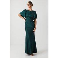 Coast Women's Honoured Satin Back Crepe High Neck Short Sleeve Maxi Bridesmaid Dress in Emerald | Size: 12