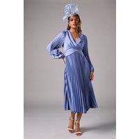 Coast Women's Petite Pleat Skirt Midi Dress in Dusty Blue | Size: 12