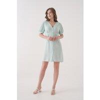 HOXTON GAL Women's Relaxed Fit Button-Front Puff-Sleeve Mini Dress | Size: 12