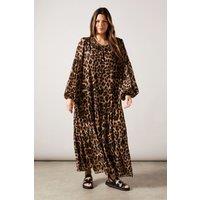 Wallis Women's Chiffon Leopard Tiered Smock Midaxi Dress in Natural | Size: 12